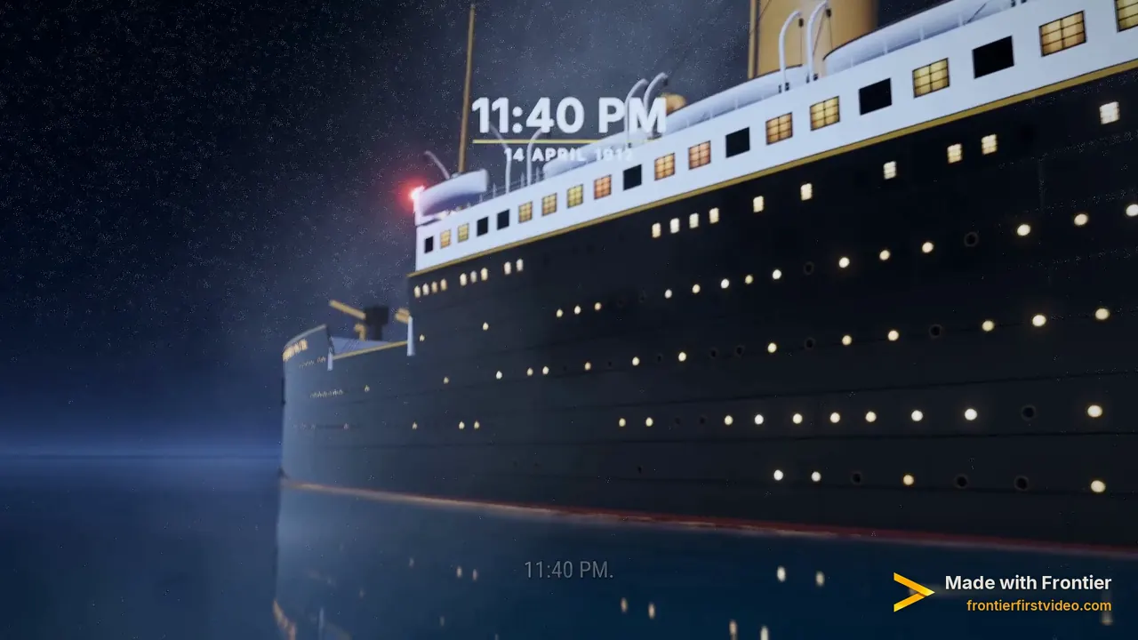 A frame of a free Frontier 3D video: the Titanic at night, from the title “The Night the Titanic Sank”